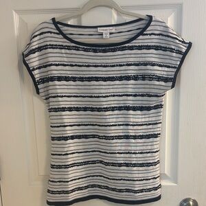 Coldwater Creek Navy and White Striped Women's Tee